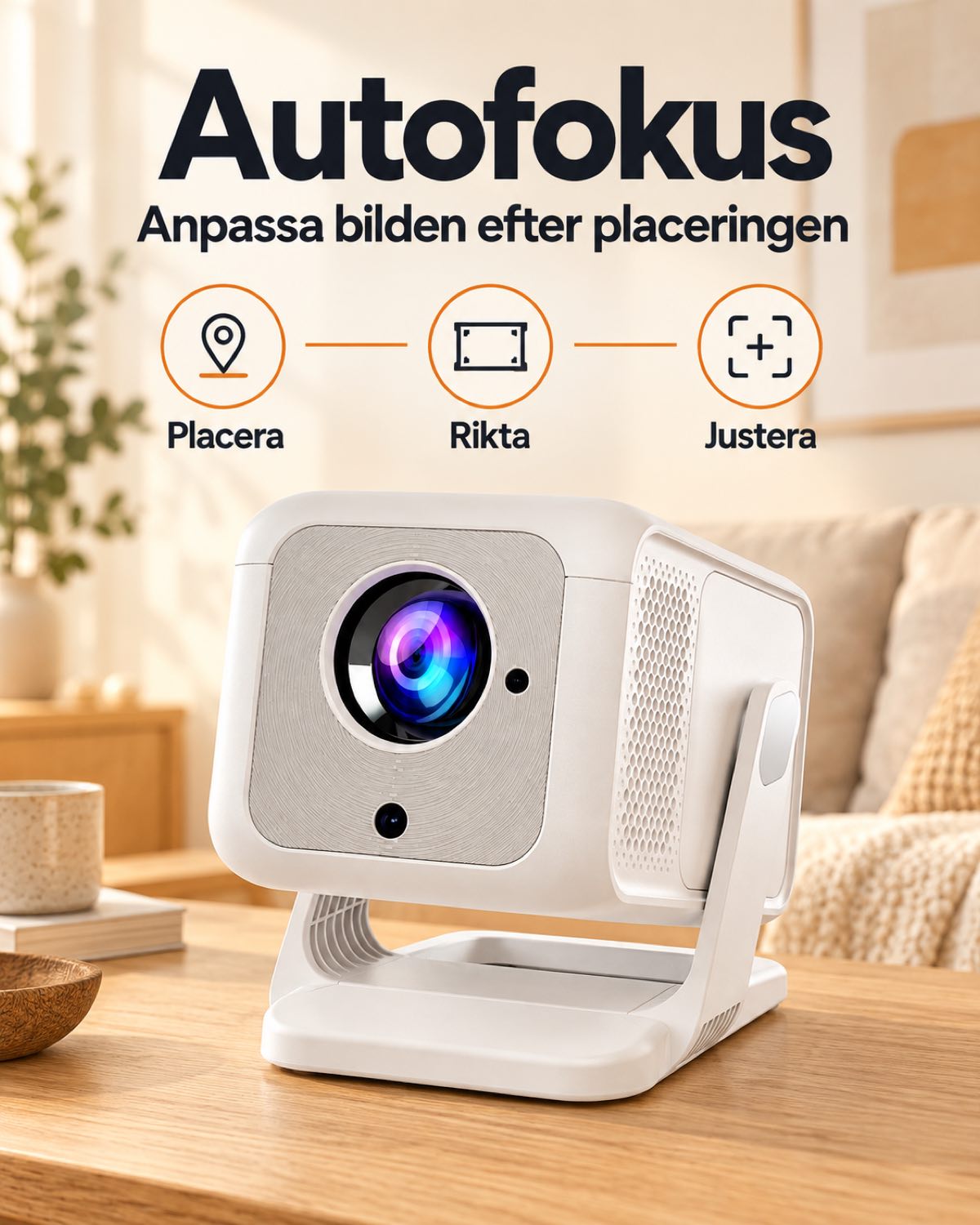 Miniprojektor Projektorland Nova Plus – 420 ANSI-lumen, Full HD 1080p, autofokus, Android och Wi-Fi