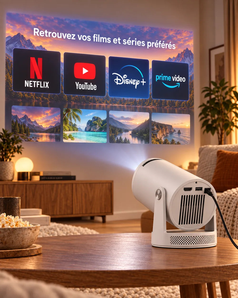 Miniprojektor Projektorland Luma Pro – 400 ANSI-lumen, Full HD 1080p, autofokus, Android 14 och Wi-Fi 6
