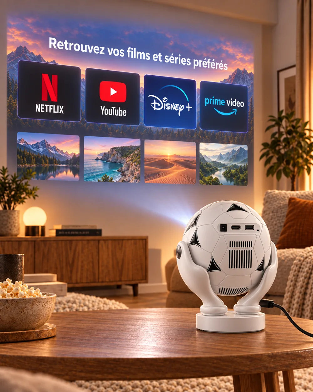 Miniprojektor Projektorland Orbit Pro – 500 ANSI-lumen, Full HD 1080p, elektronisk fokus, Android 14 och Wi-Fi 6