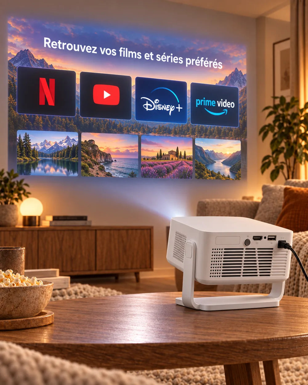 Miniprojektor Projektorland Vista Max – 260 ANSI-lumen, HD 720p, autofokus, Android 14 och Wi-Fi 6